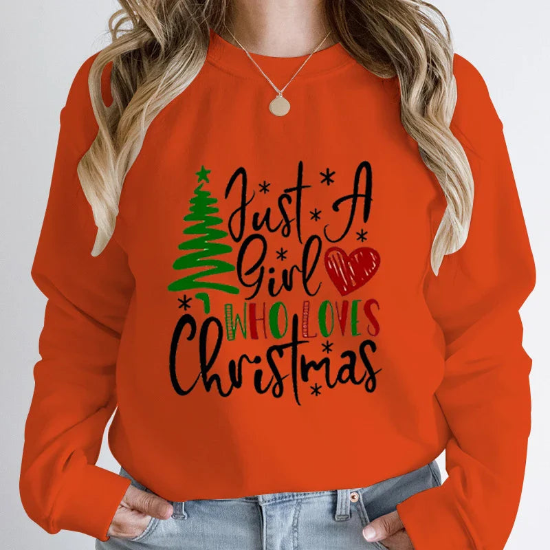 ’Just A Girl Who Loves Christmas’ Round Neck Sweatshirt - Orange / S - T-Shirts - Sweaters - 4 - 2024