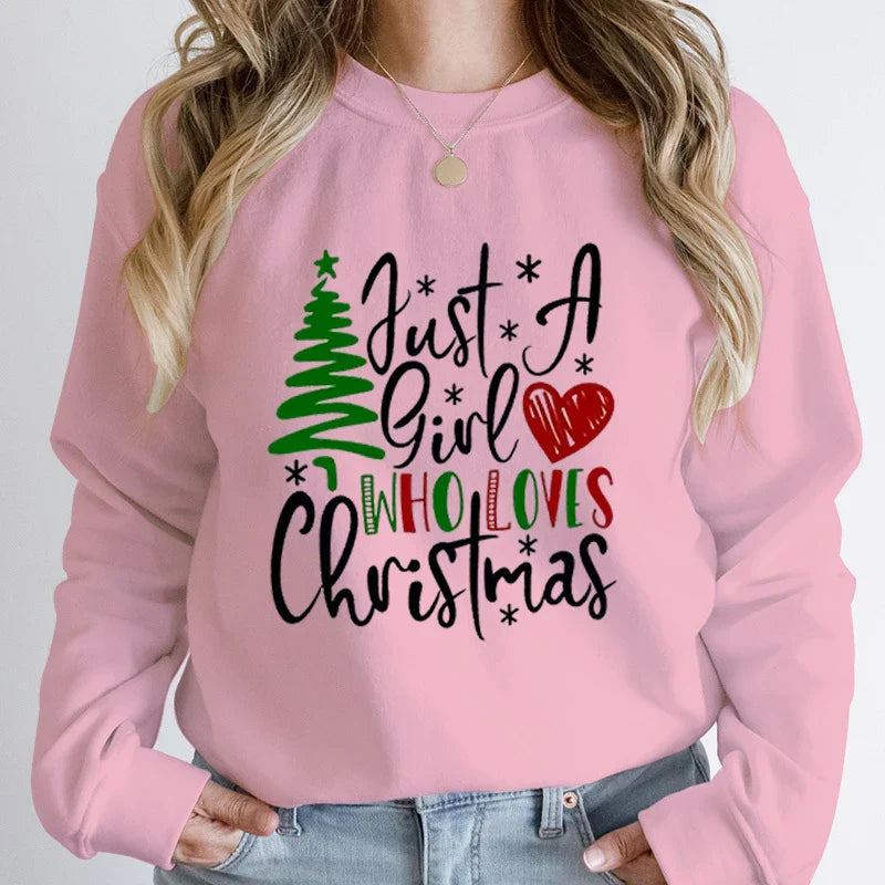 ’Just A Girl Who Loves Christmas’ Round Neck Sweatshirt - Pink / S - T-Shirts - Sweaters - 13 - 2024