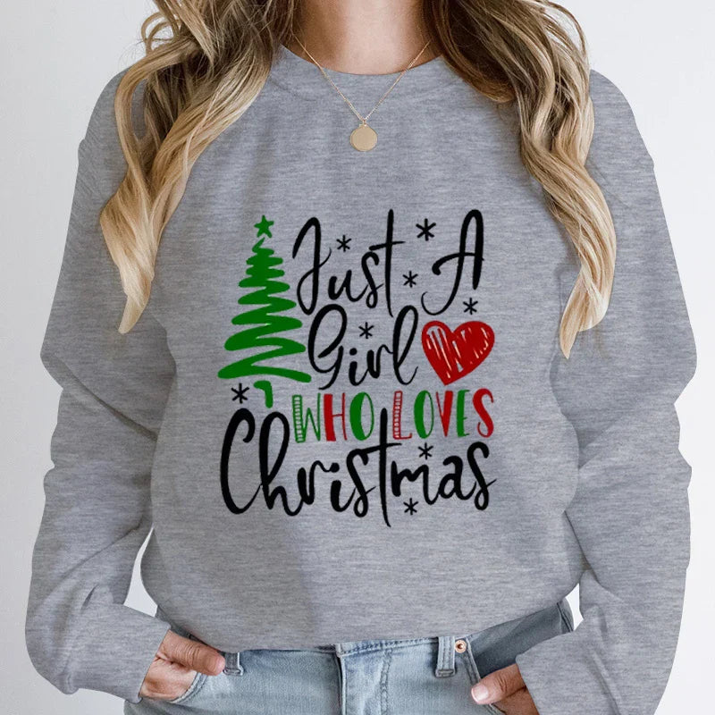 ’Just A Girl Who Loves Christmas’ Round Neck Sweatshirt - Gray / S - T-Shirts - Sweaters - 10 - 2024