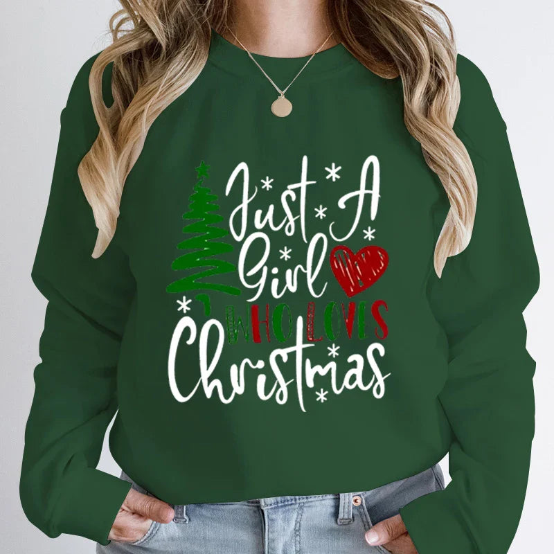 ’Just A Girl Who Loves Christmas’ Round Neck Sweatshirt - Dark Green / S - T-Shirts - Sweaters - 11 - 2024