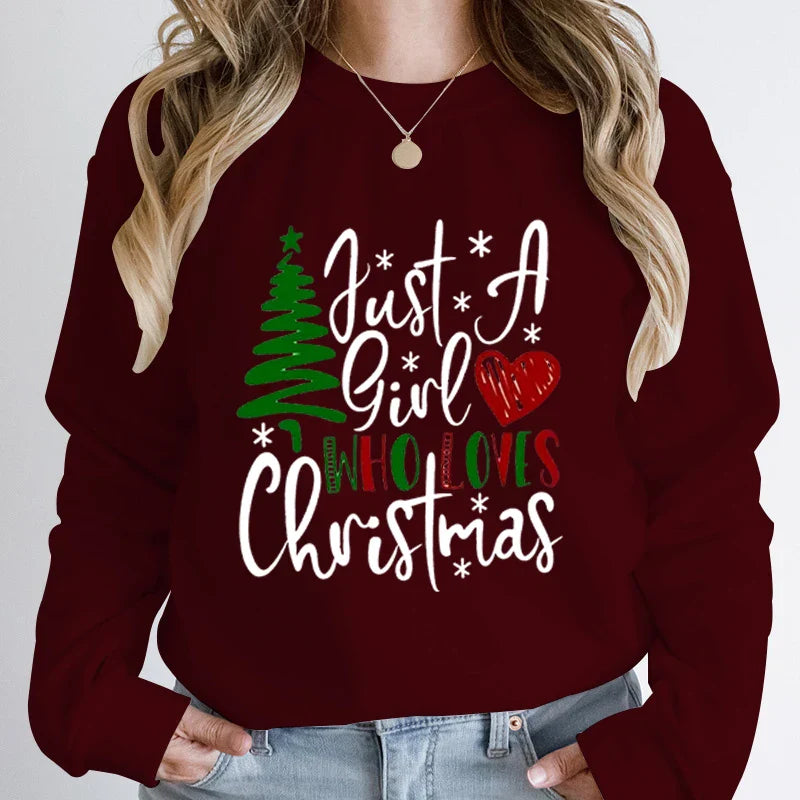 ’Just A Girl Who Loves Christmas’ Round Neck Sweatshirt - Dark Red / S - T-Shirts - Sweaters - 12 - 2024