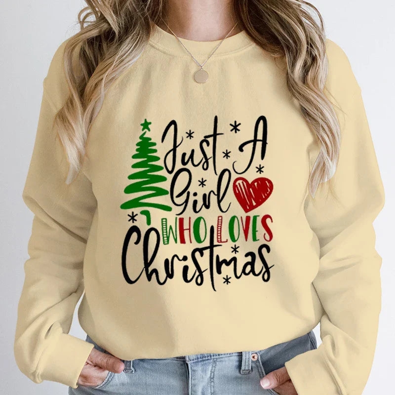 ’Just A Girl Who Loves Christmas’ Round Neck Sweatshirt - Beige / S - T-Shirts - Sweaters - 8 - 2024