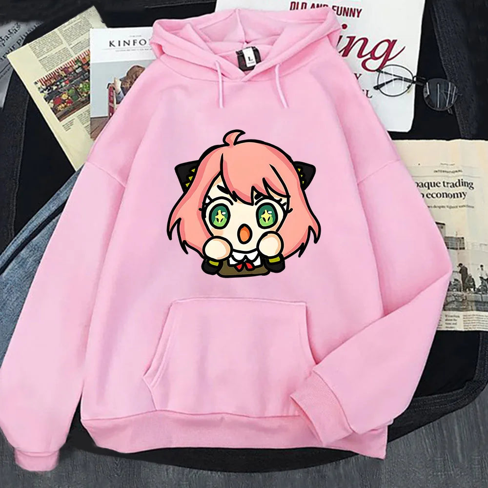 Kawaii Anya Spy X Family Unisex Hoodie - Korean Style Long Sleeve Sweatshirt for Men and Women - Pink / S - T-Shirts