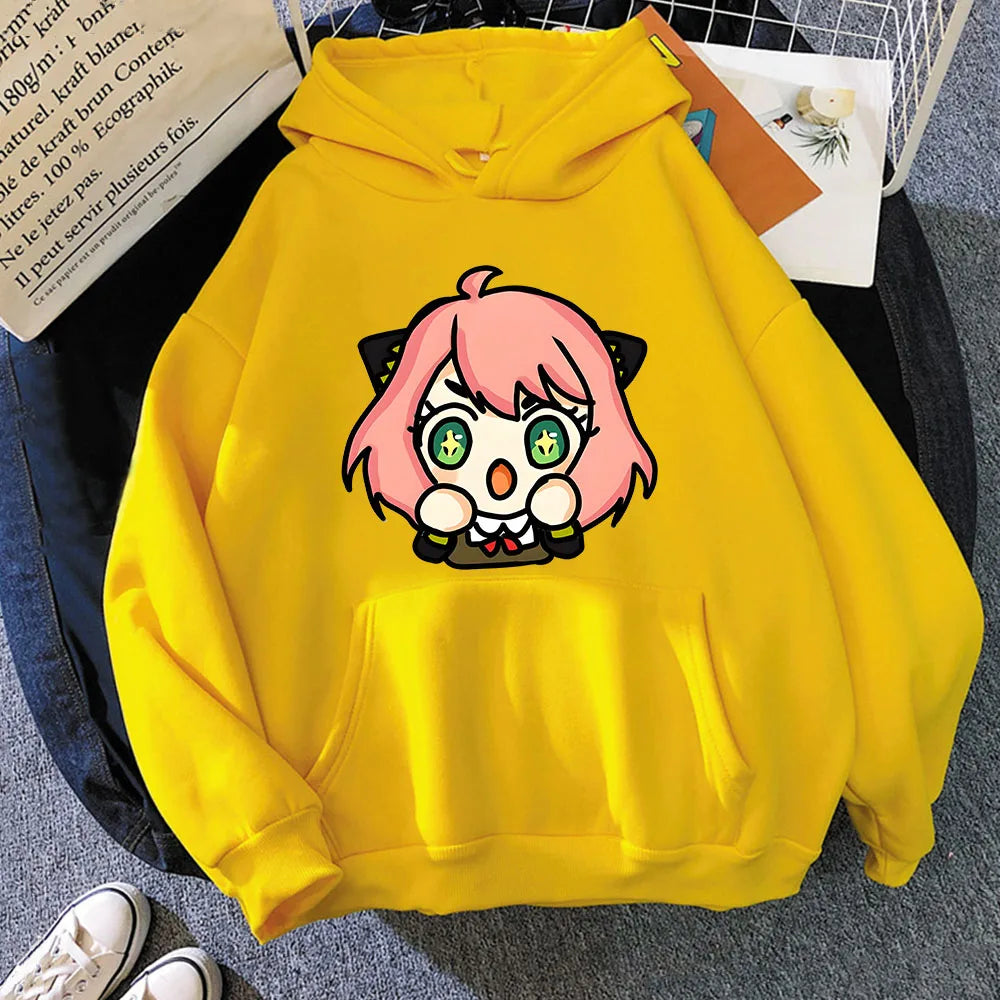 Kawaii Anya Spy X Family Unisex Hoodie - Korean Style Long Sleeve Sweatshirt for Men and Women - Yellow / S - T-Shirts