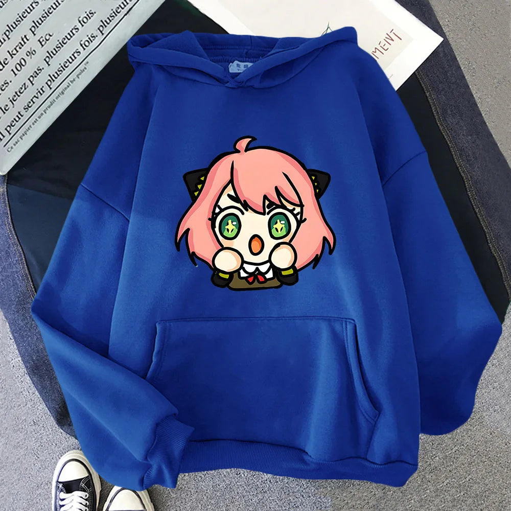 Kawaii Anya Spy X Family Unisex Hoodie - Korean Style Long Sleeve Sweatshirt for Men and Women - Blue / S - T-Shirts