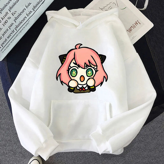 Kawaii Anya Spy X Family Unisex Hoodie - Korean Style Long Sleeve Sweatshirt for Men and Women - White / S - T-Shirts