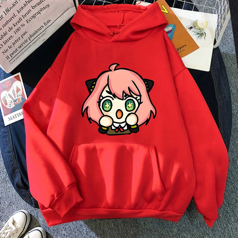 Kawaii Anya Spy X Family Unisex Hoodie - Korean Style Long Sleeve Sweatshirt for Men and Women - Red / S - T-Shirts