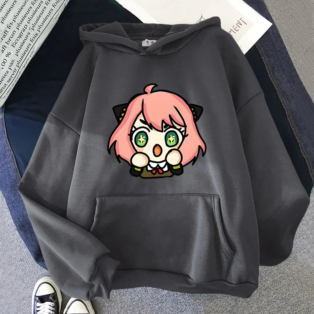 Kawaii Anya Spy X Family Unisex Hoodie - Korean Style Long Sleeve Sweatshirt for Men and Women - Dark Gray / S