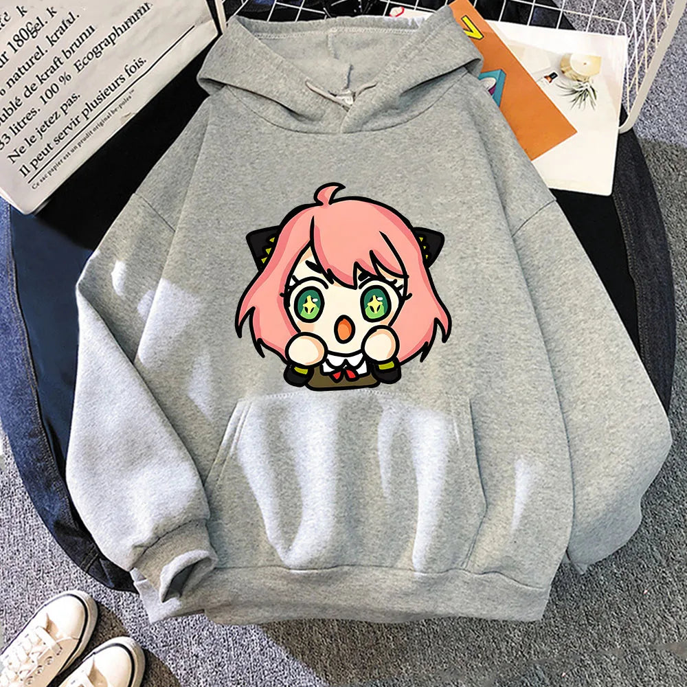 Kawaii Anya Spy X Family Unisex Hoodie - Korean Style Long Sleeve Sweatshirt for Men and Women - Gray / S - T-Shirts