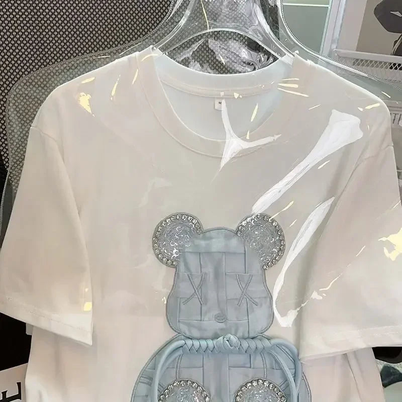 Kawaii Cartoon Diamond Bear Beaded T-Shirt - T-Shirts - Shirts & Tops - 3 - 2024