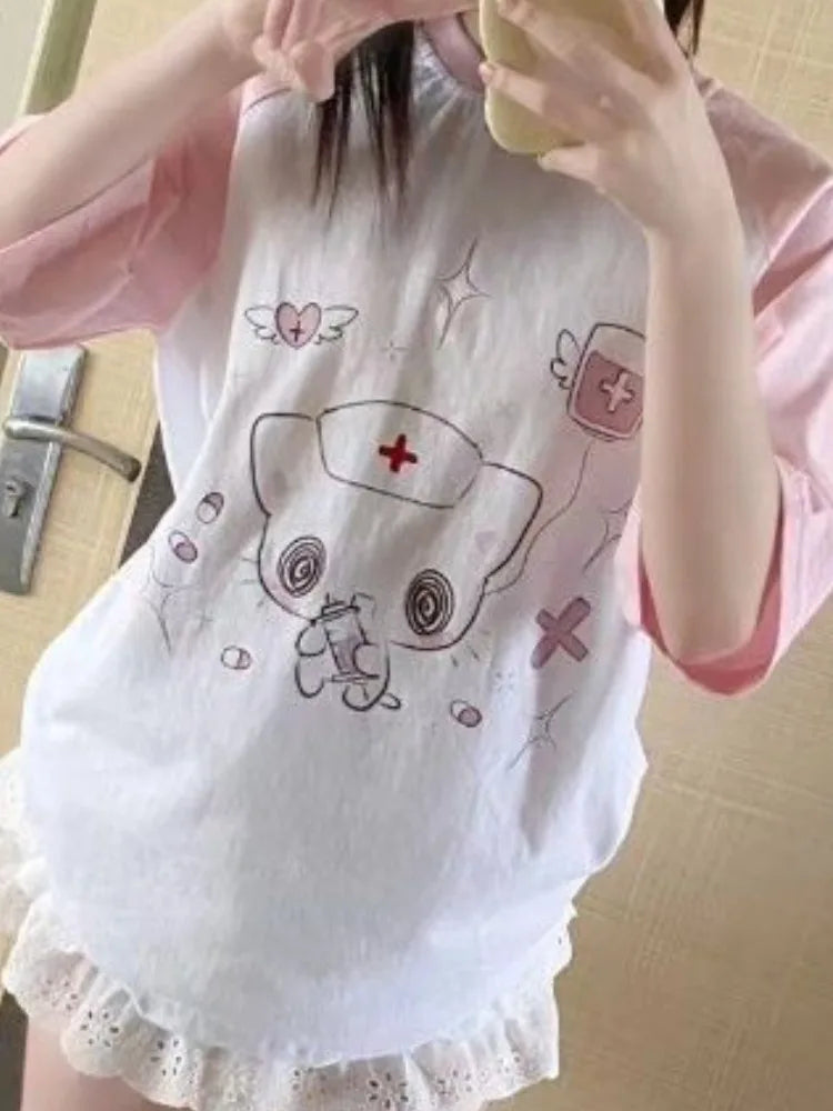 Kawaii Cartoon Patchwork T-Shirt – Harajuku Y2K Aesthetic Top - T-Shirts - T-Shirts - 3 - 2024