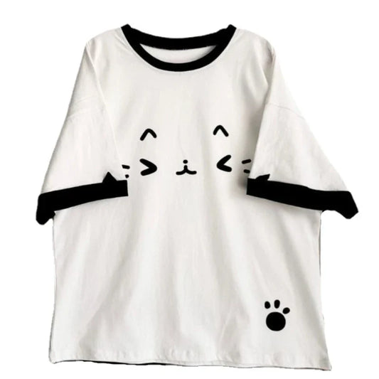 Kawaii Cat Patchwork T-Shirt – Y2K Harajuku Loose Japanese Top - White / S - T-Shirts - T-Shirts - 7 - 2024