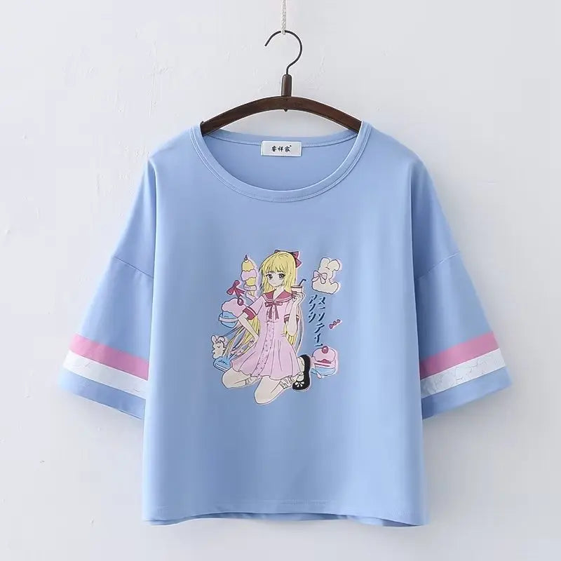Kawaii Harajuku Summer T-shirt - blue5 / One Size - T-Shirts - Shirts & Tops - 14 - 2024