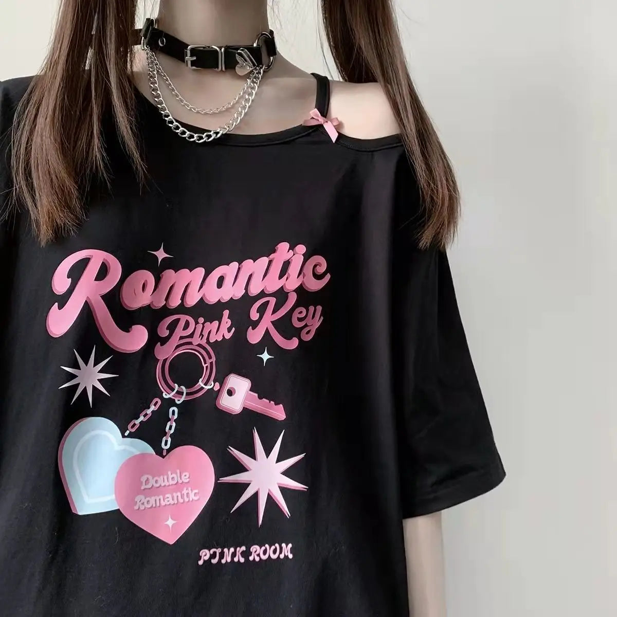 Kawaii Off-Shoulder Graphic Tee for Women - Black / S - T-Shirts - Shirts & Tops - 7 - 2024