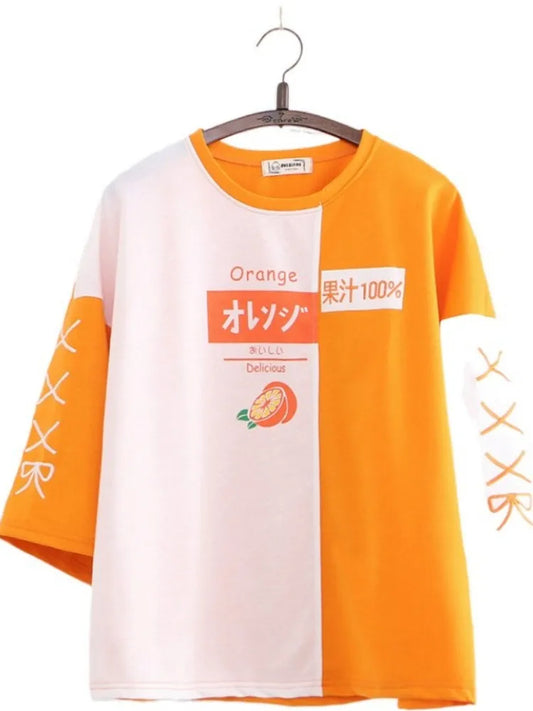 Kawaii Orange Harajuku Shirt - T-Shirts - Shirts & Tops - 1 - 2024