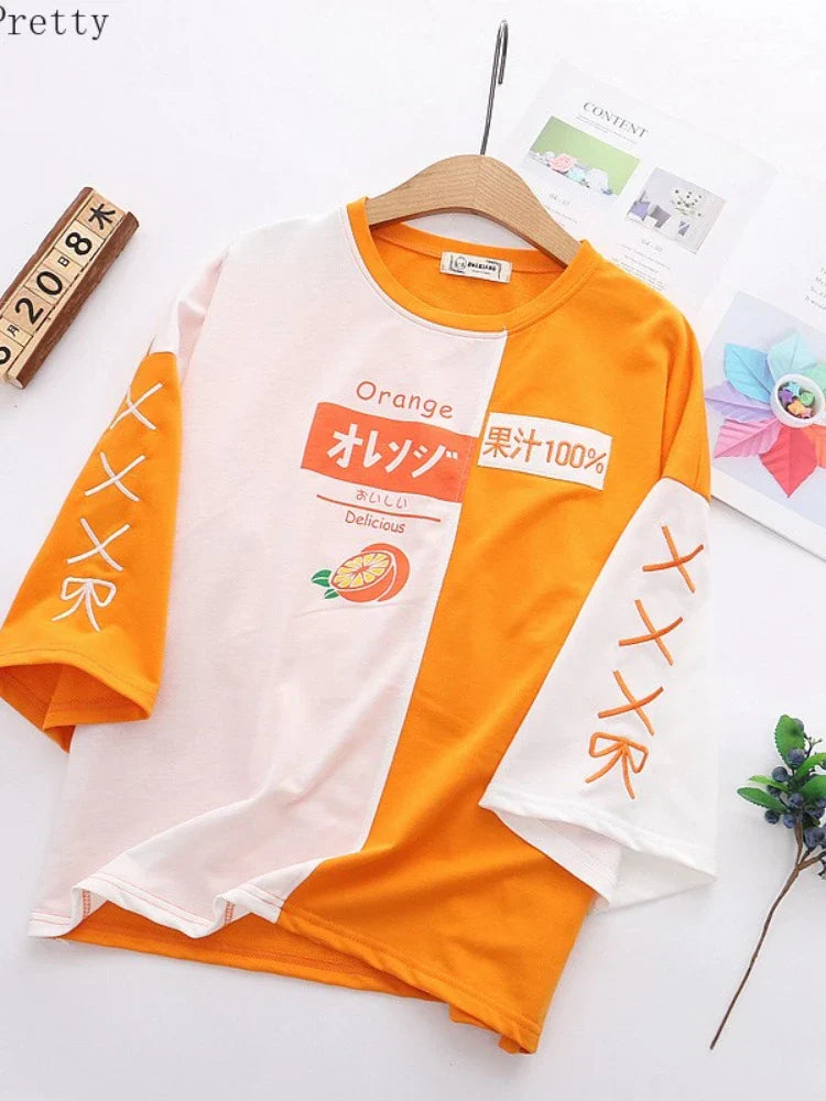 Kawaii Orange Harajuku Shirt - T-Shirts - Shirts & Tops - 4 - 2024