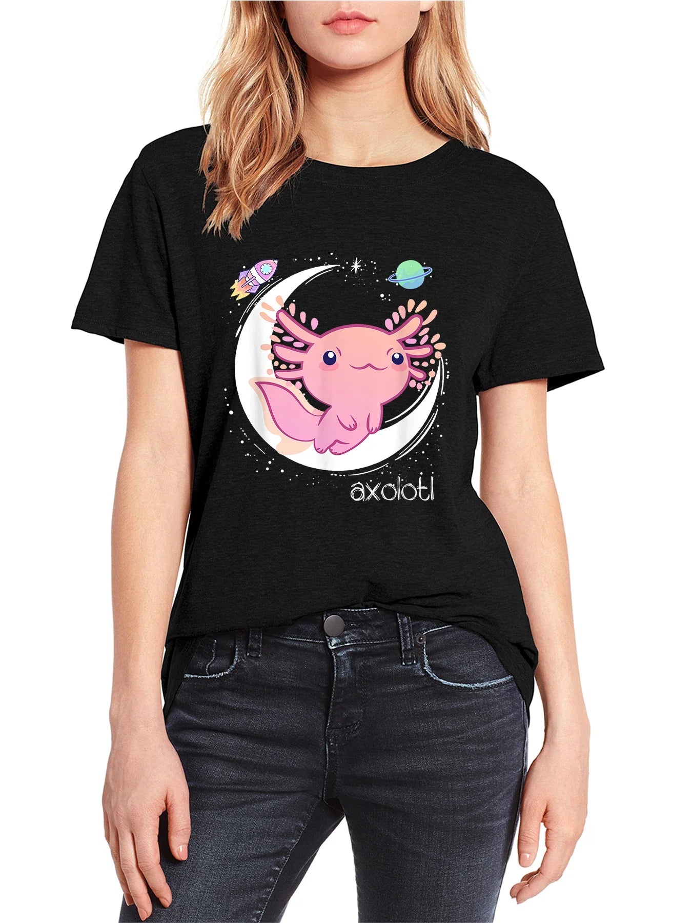 Kawaii Space Axolotl Tee - T-Shirts - Shirts & Tops - 2 - 2024