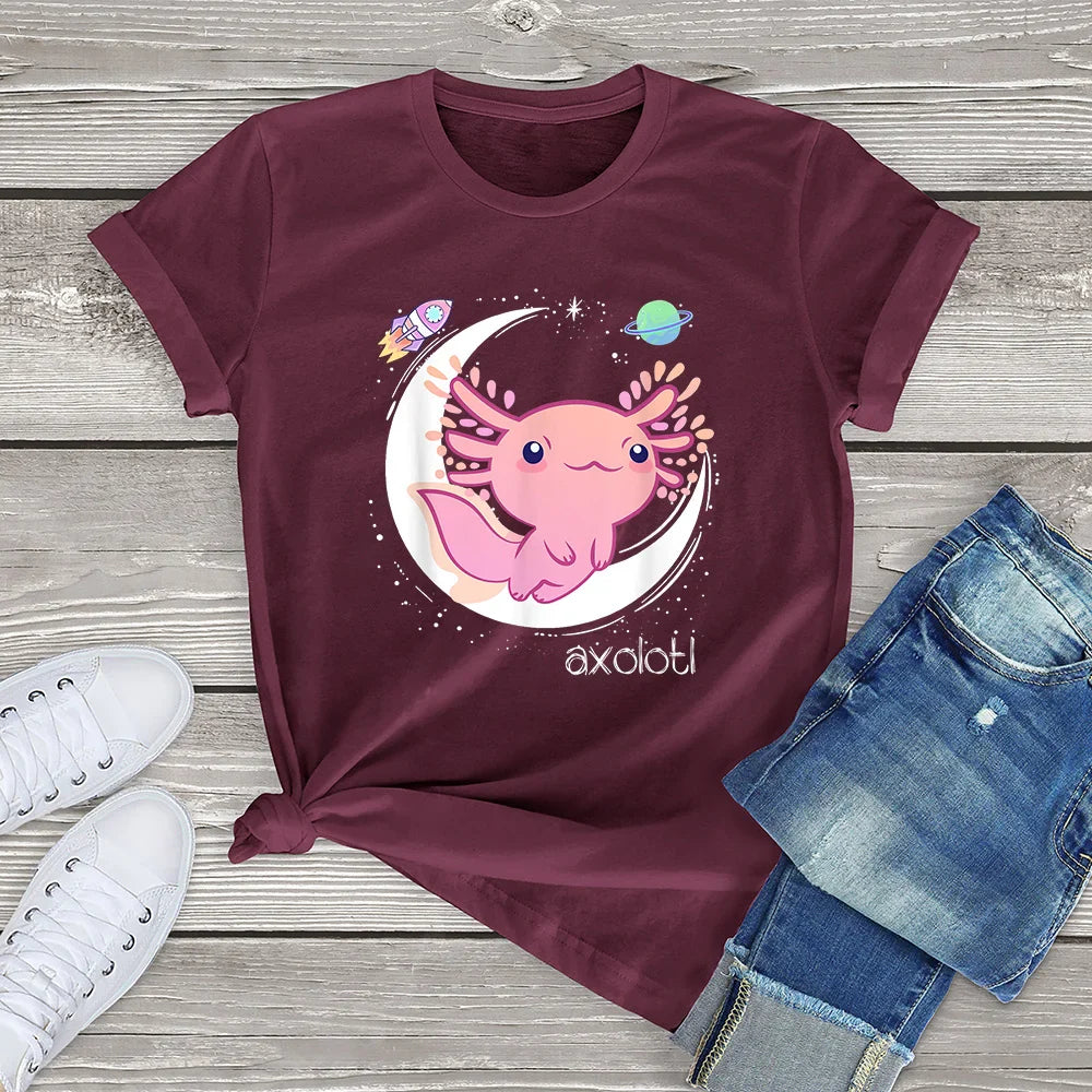 Kawaii Space Axolotl Tee - Red / M - T-Shirts - Shirts & Tops - 8 - 2024