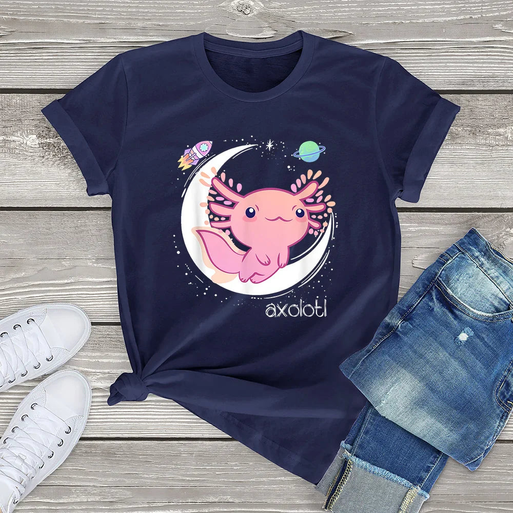 Kawaii Space Axolotl Tee - Dark Blue / L - T-Shirts - Shirts & Tops - 9 - 2024