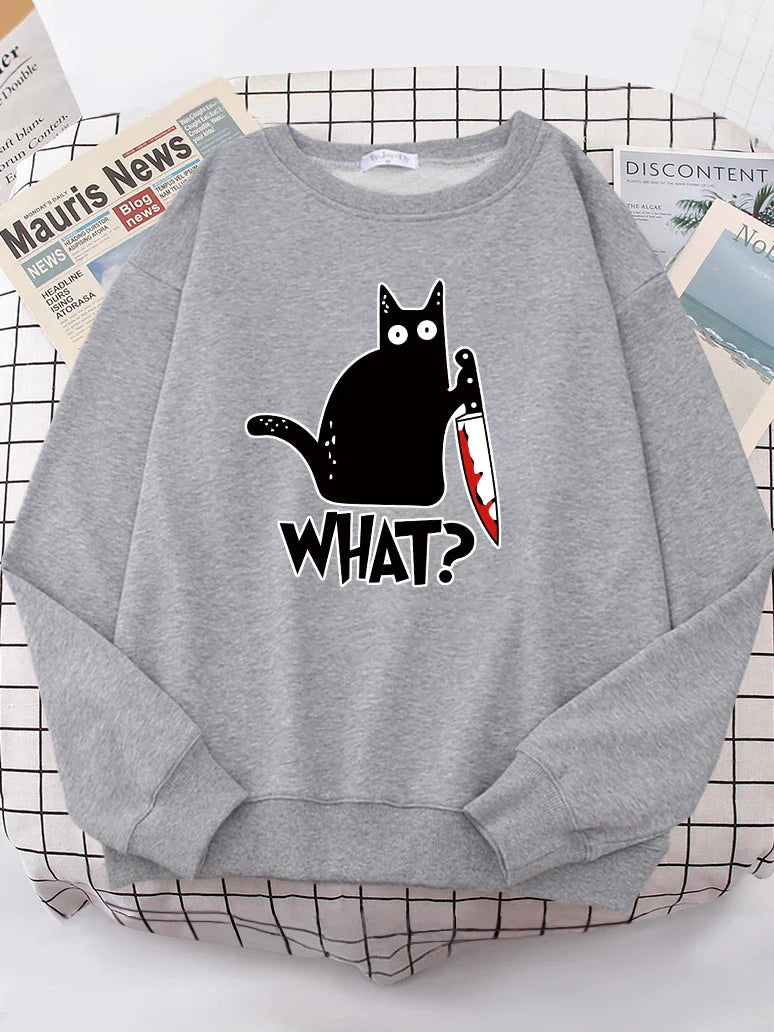 Kitty Say ’What?’ Sweatshirt - Harajuku Casual Hoody - Gray / M - T-Shirts - Shirts & Tops - 9 - 2024