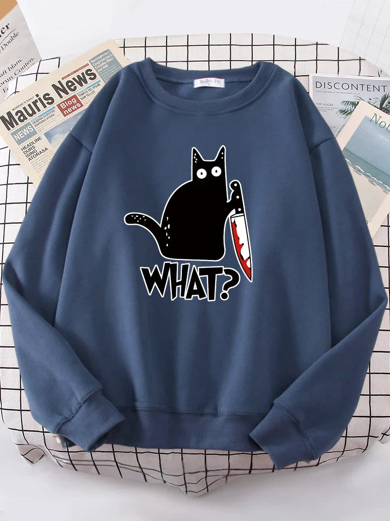 Kitty Say ’What?’ Sweatshirt - Harajuku Casual Hoody - Light Blue / XXL - T-Shirts - Shirts & Tops - 16 - 2024