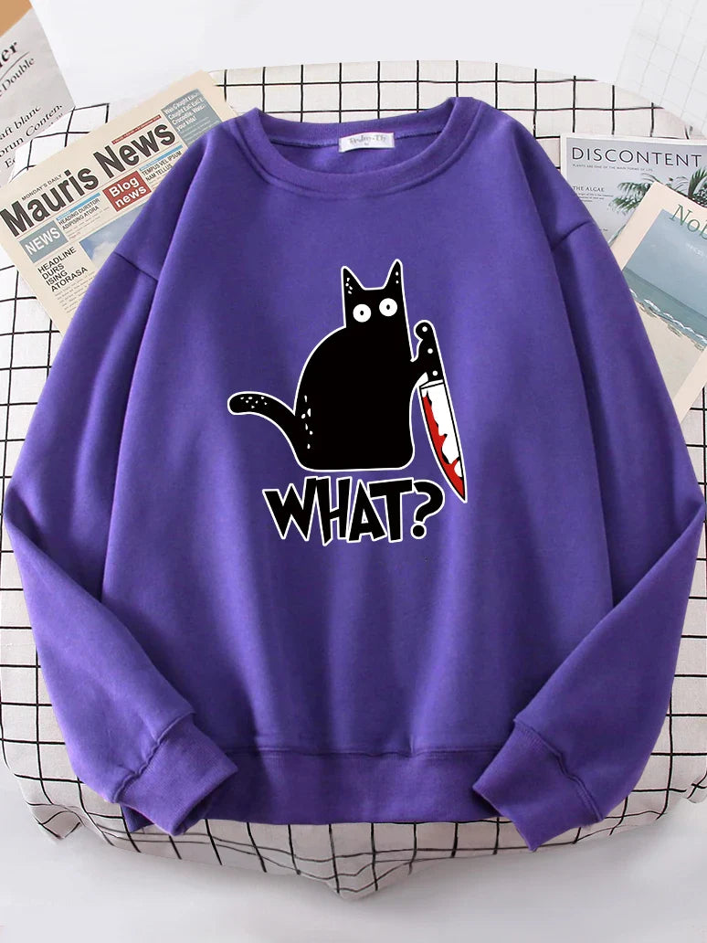 Kitty Say ’What?’ Sweatshirt - Harajuku Casual Hoody - T-Shirts - Shirts & Tops - 4 - 2024