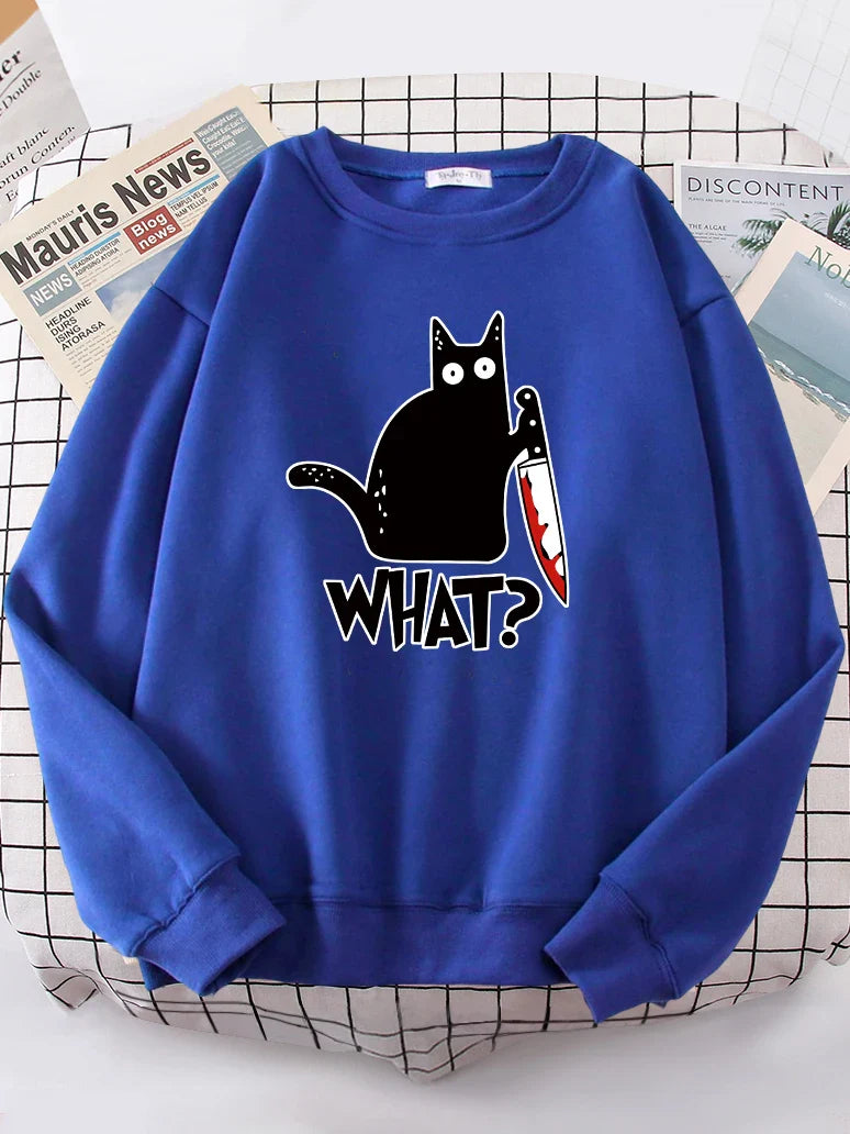 Kitty Say ’What?’ Sweatshirt - Harajuku Casual Hoody - Blue / XXL - T-Shirts - Shirts & Tops - 11 - 2024