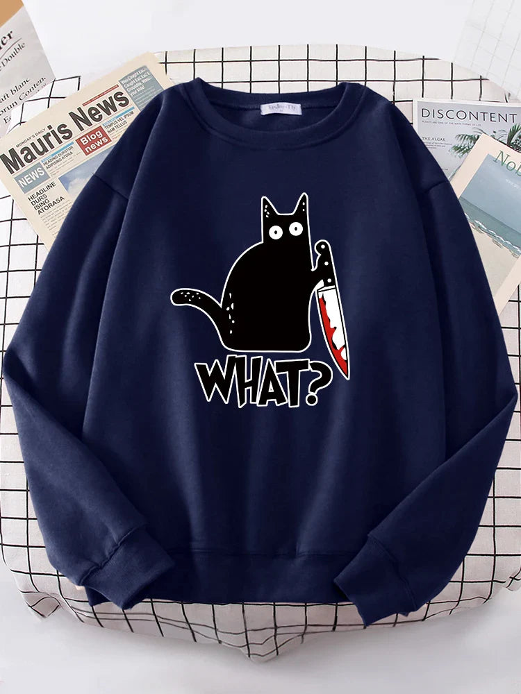 Kitty Say ’What?’ Sweatshirt - Harajuku Casual Hoody - Dark Blue / S - T-Shirts - Shirts & Tops - 12 - 2024