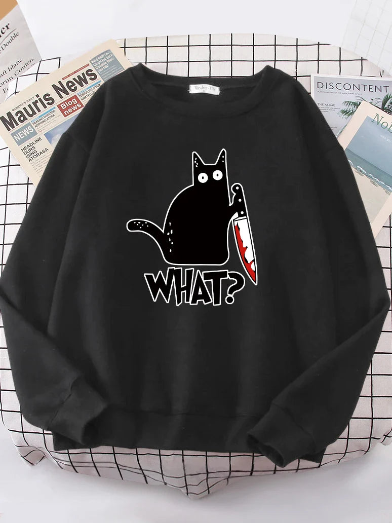 Kitty Say ’What?’ Sweatshirt - Harajuku Casual Hoody - Black / XXL - T-Shirts - Shirts & Tops - 14 - 2024