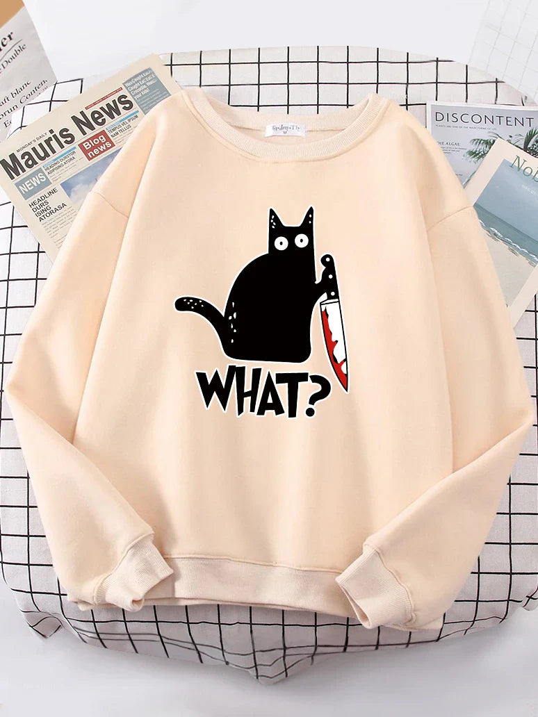 Kitty Say ’What?’ Sweatshirt - Harajuku Casual Hoody - Beige / XXL - T-Shirts - Shirts & Tops - 17 - 2024