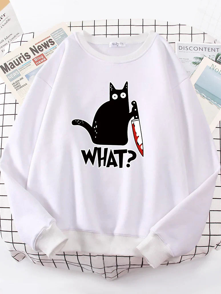 Kitty Say ’What?’ Sweatshirt - Harajuku Casual Hoody - White / XXL - T-Shirts - Shirts & Tops - 13 - 2024