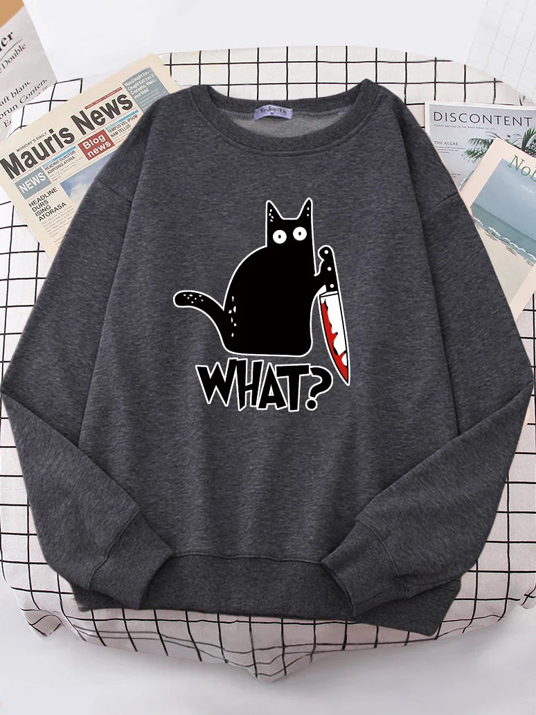 Kitty Say ’What?’ Sweatshirt - Harajuku Casual Hoody - Dark Gray / XXL - T-Shirts - Shirts & Tops - 10 - 2024