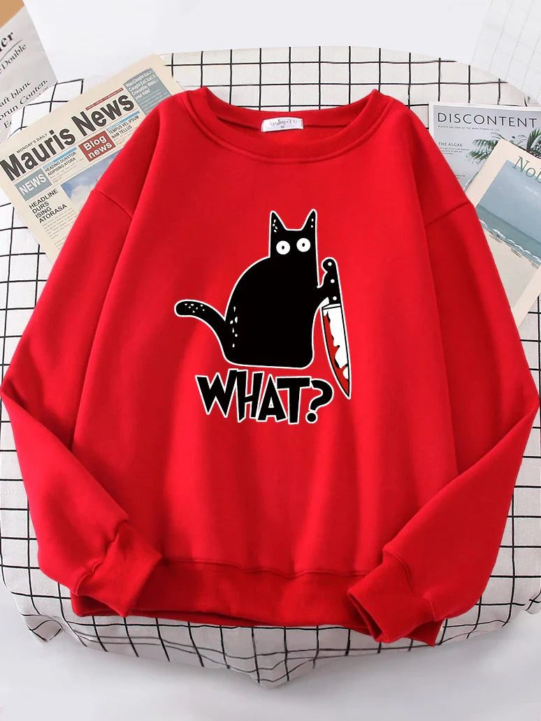 Kitty Say ’What?’ Sweatshirt - Harajuku Casual Hoody - T-Shirts - Shirts & Tops - 3 - 2024