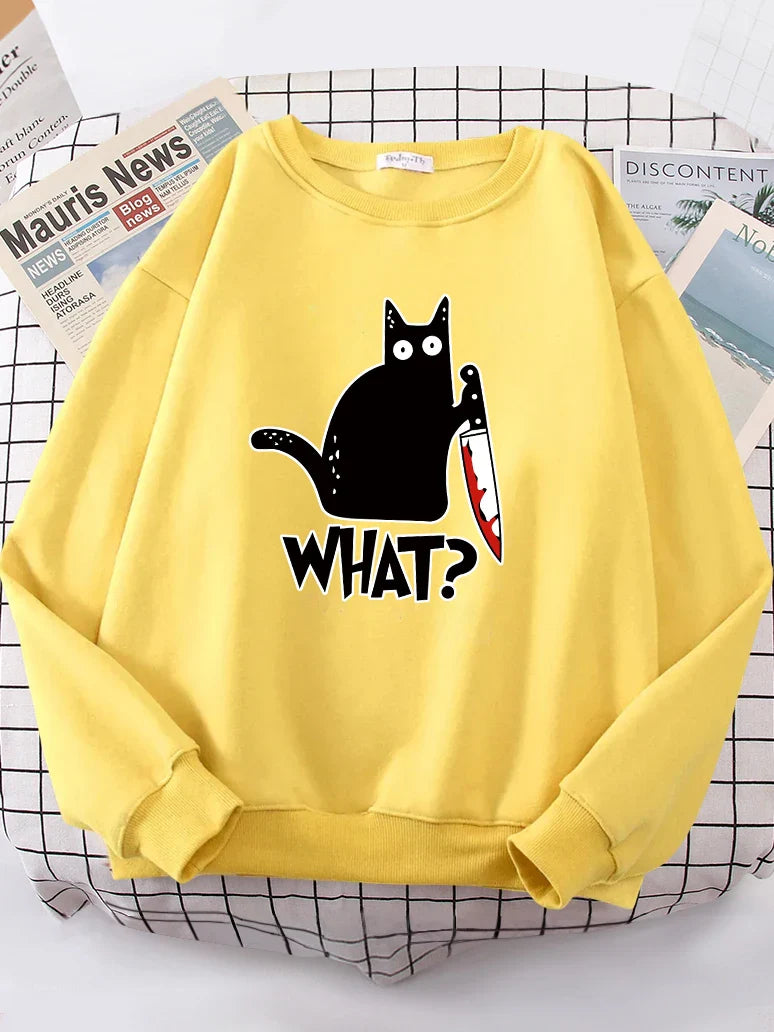 Kitty Say ’What?’ Sweatshirt - Harajuku Casual Hoody - Yellow / XL - T-Shirts - Shirts & Tops - 15 - 2024