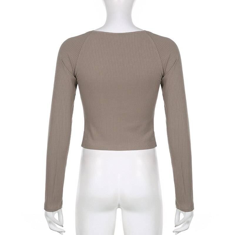 Knitted Long Sleeve Crop Tops - T-Shirts - Shirts & Tops - 6 - 2024