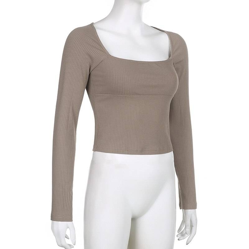 Knitted Long Sleeve Crop Tops - T-Shirts - Shirts & Tops - 4 - 2024