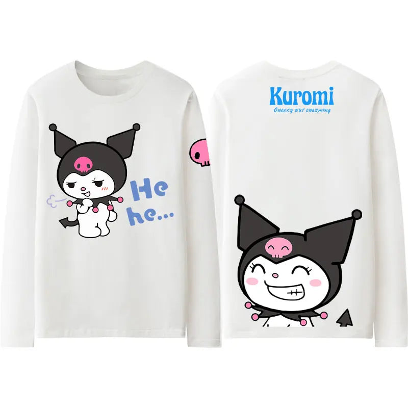 Kuromi Joint Long Sleeve T-shirt - Sanrio Autumn Top - White / S - T-Shirts - Shirts & Tops - 1 - 2024