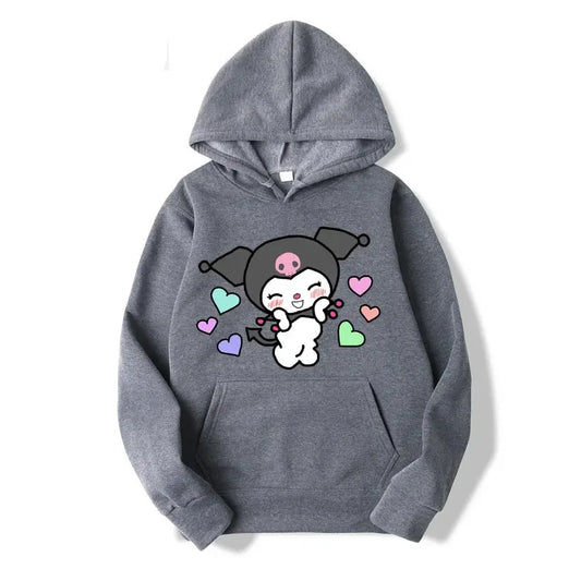 Kurumi Printed Hoodie - Casual Loose Sweatshirt - Dark Gray / XL - T-Shirts - Shirts & Tops - 7 - 2024