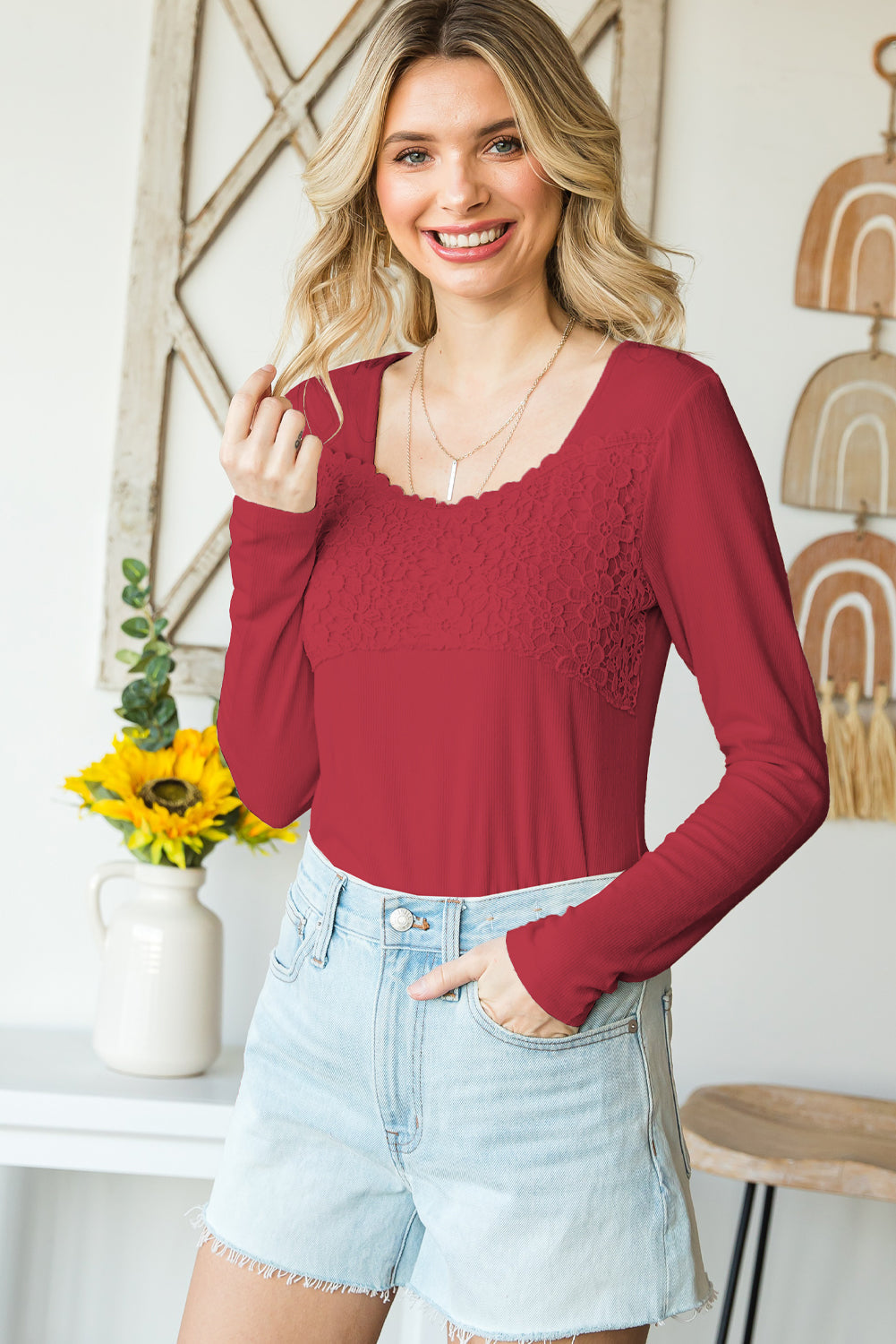 Lace Crochet Long Sleeve Top - T-Shirts - Shirts & Tops - 12 - 2024