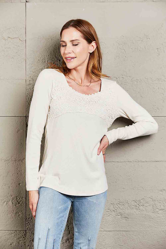 Lace Crochet Long Sleeve Top - Beige / S - T-Shirts - Shirts & Tops - 1 - 2024