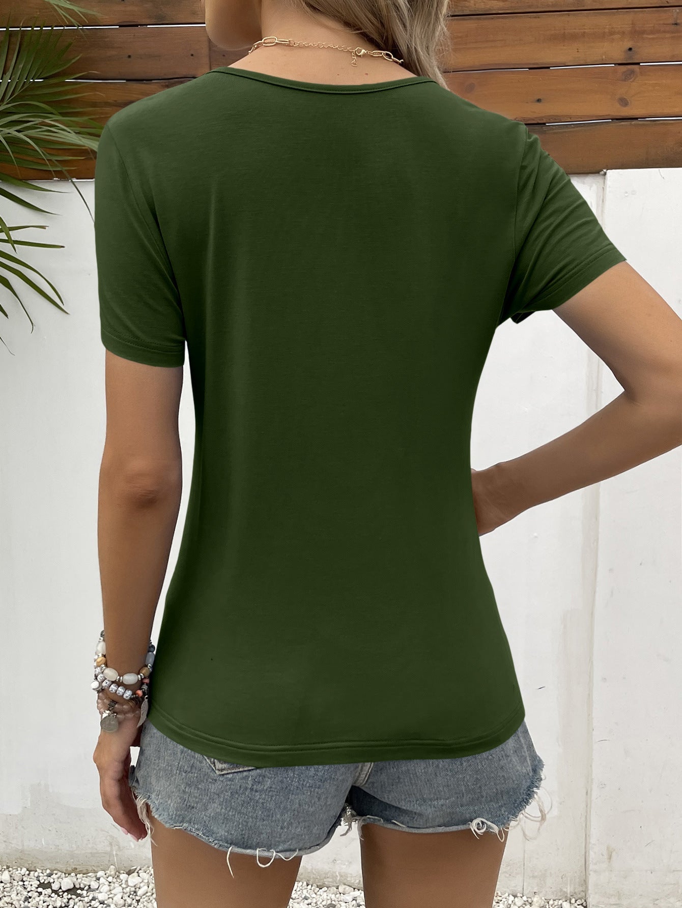 Lace Trim V-Neck Short Sleeve Blouse - T-Shirts - Shirts & Tops - 9 - 2024