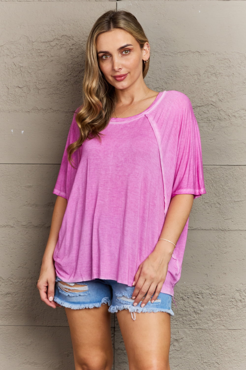 Laid Back Washed Boat Neck Top - Pink / S - T-Shirts - Shirts & Tops - 1 - 2024