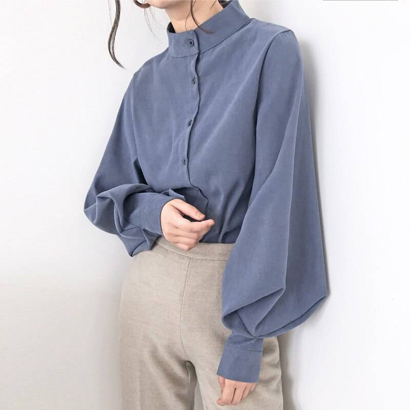Lantern Sleeve Vintage Blouse Shirts - Blue / XL - T-Shirts - Shirts & Tops - 14 - 2024
