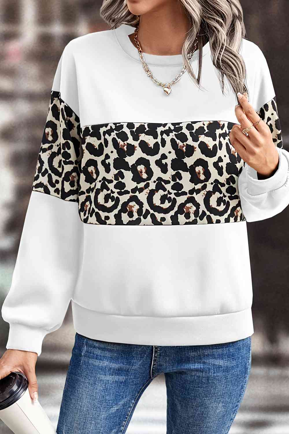Leopard Dropped Shoulder Sweatshirt - White / S - T-Shirts - Shirts & Tops - 1 - 2024