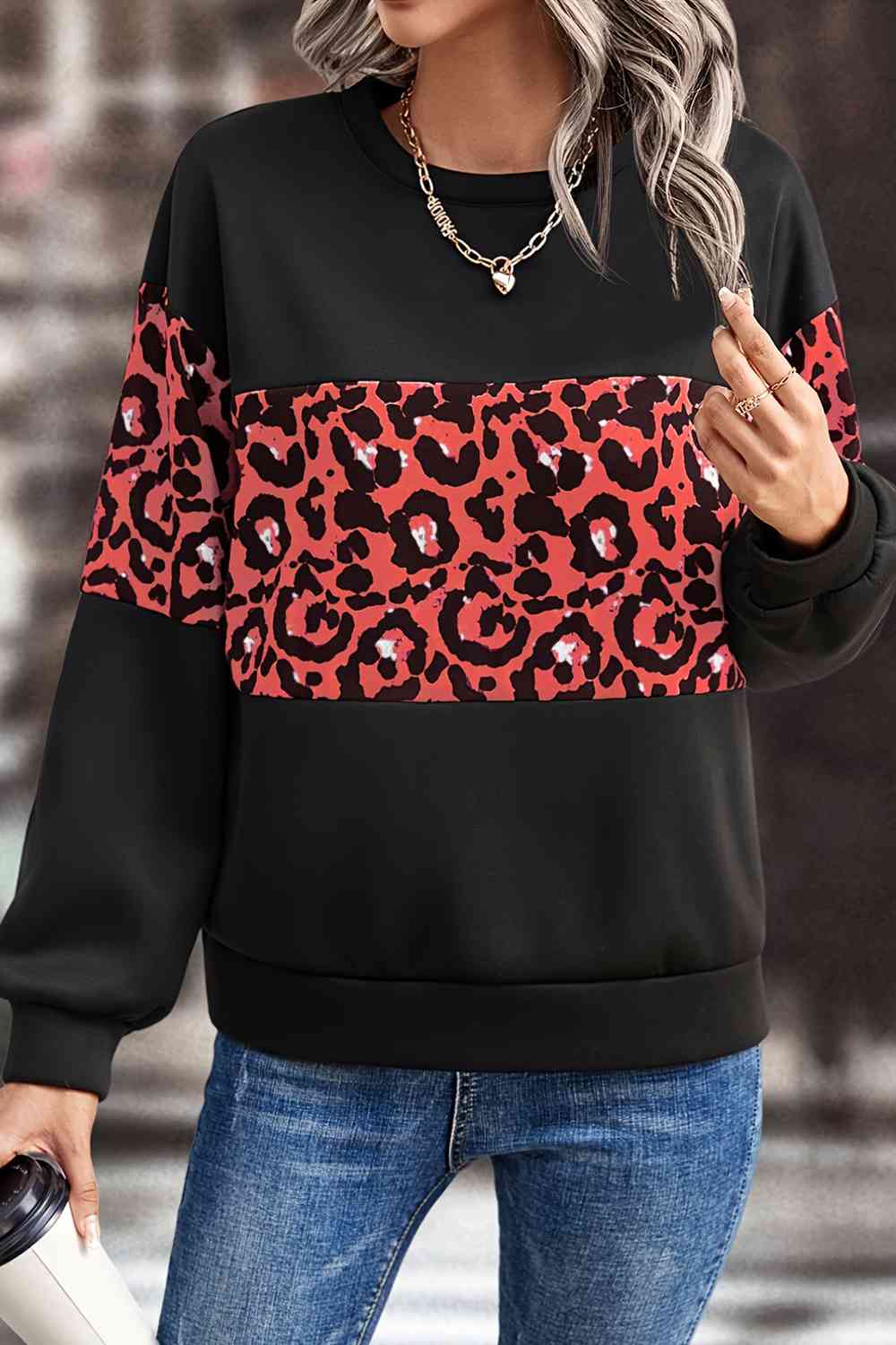Leopard Dropped Shoulder Sweatshirt - Red / S - T-Shirts - Shirts & Tops - 4 - 2024