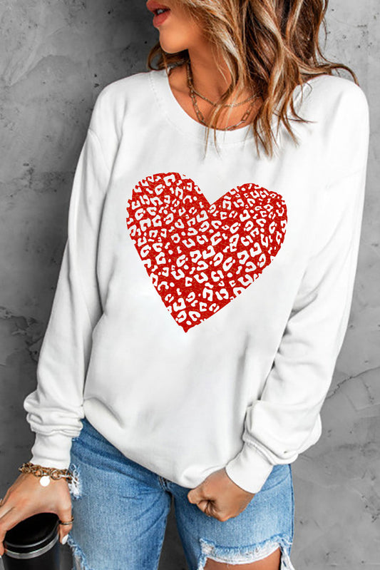 Leopard Heart Graphic Drop Shoulder Sweatshirt - White / S - T-Shirts - Shirts & Tops - 1 - 2024
