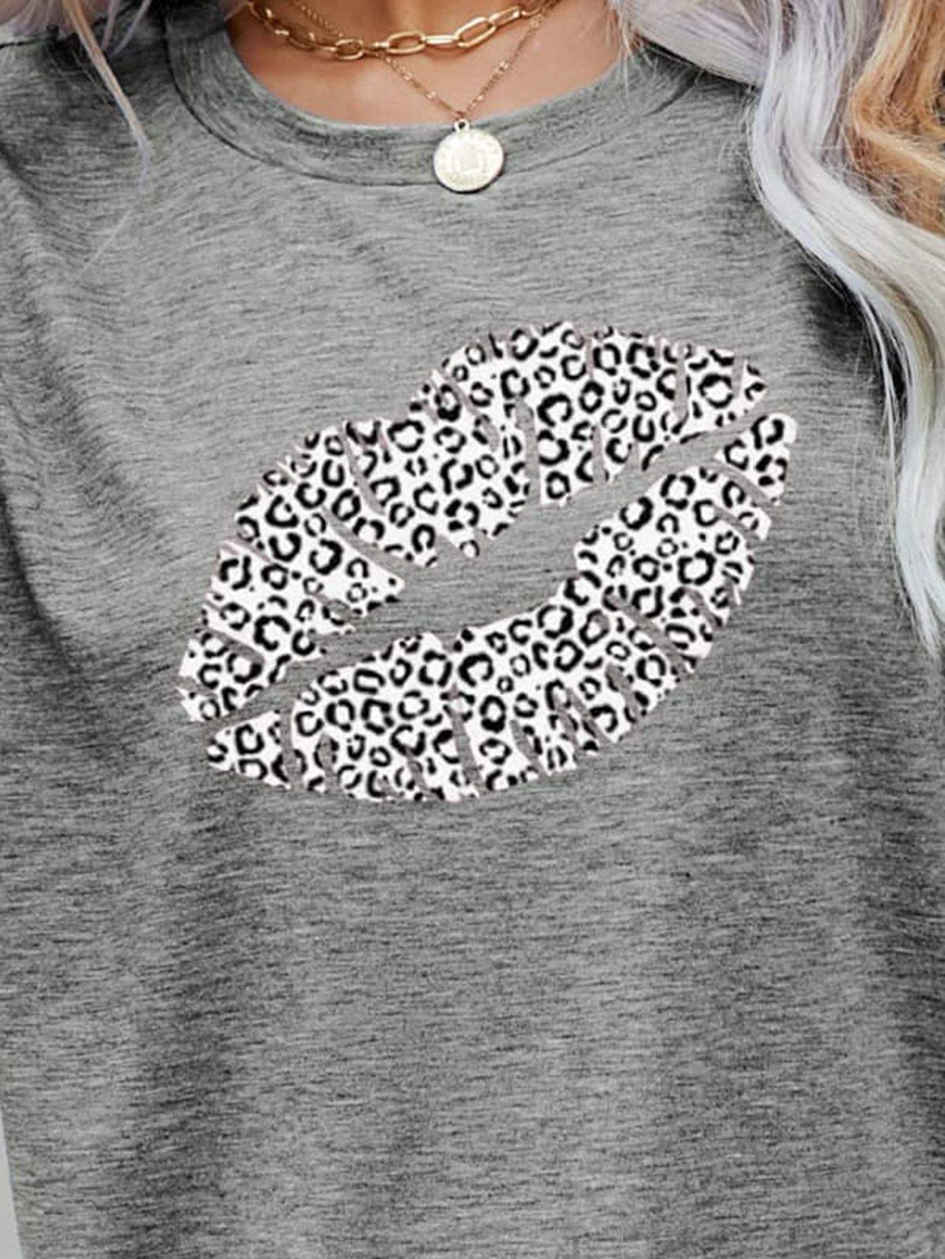 Leopard Lip Graphic Round Neck Tee - T-Shirts - Shirts & Tops - 3 - 2024