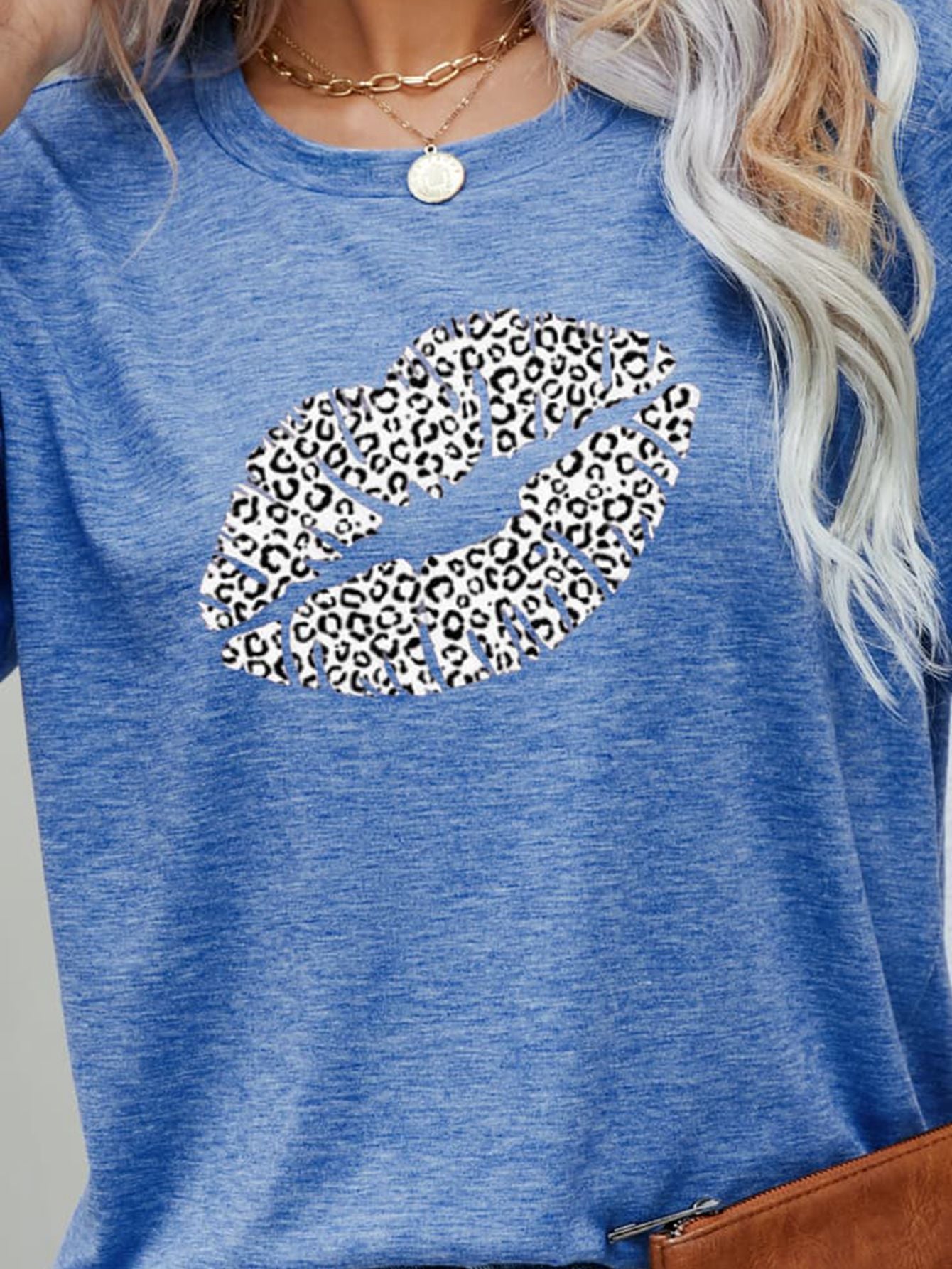 Leopard Lip Graphic Round Neck Tee - T-Shirts - Shirts & Tops - 9 - 2024