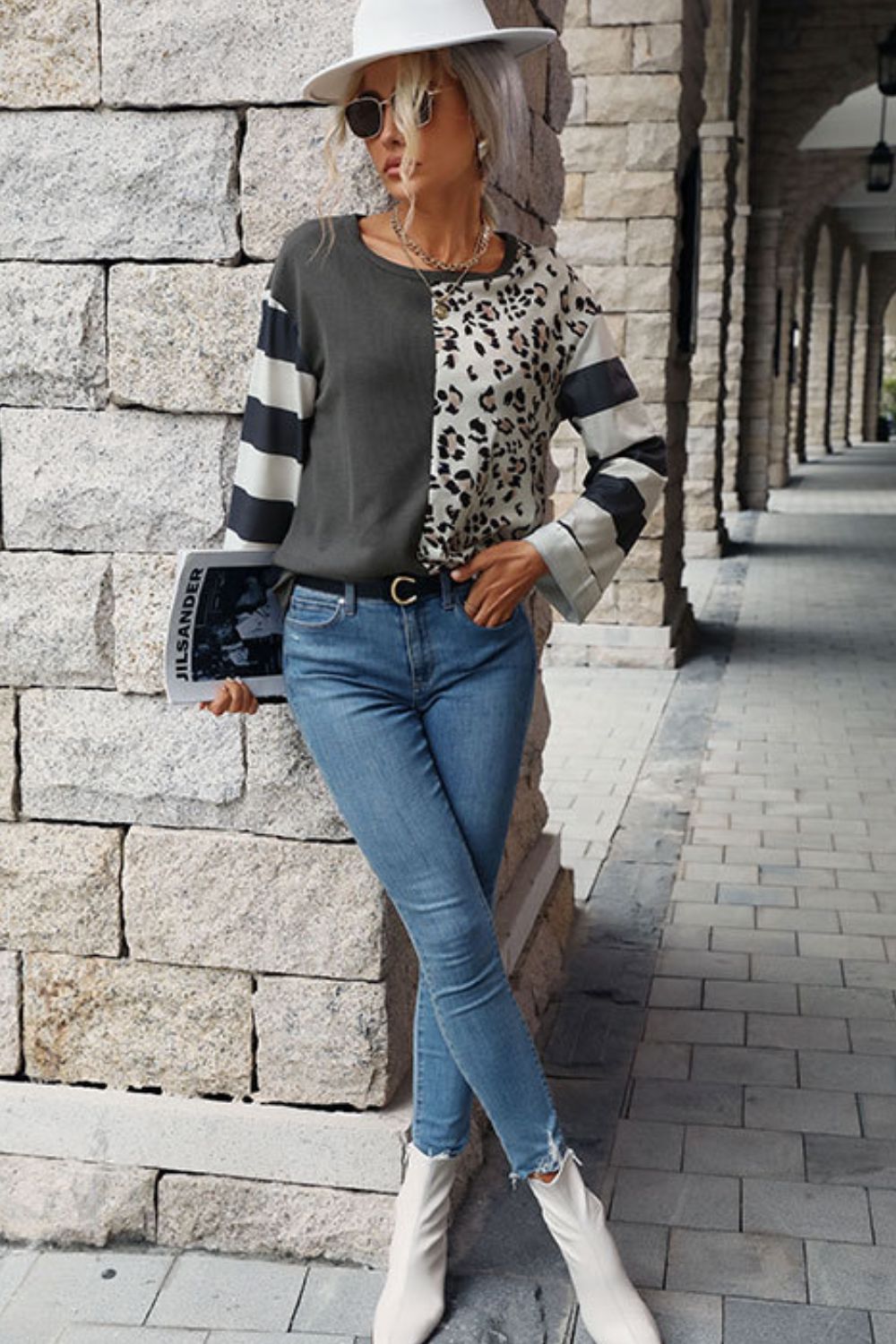 Leopard Striped Round Neck Long Sleeve Tee - T-Shirts - Shirts & Tops - 4 - 2024