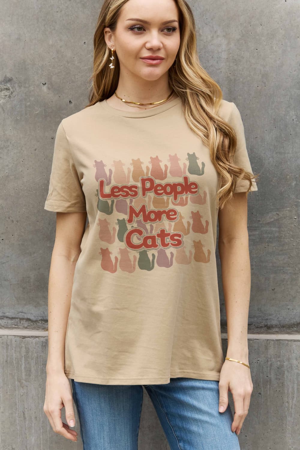 LESS PEOPLE MORE CATS Graphic Cotton Tee - Beige / S - T-Shirts - Shirts & Tops - 7 - 2024